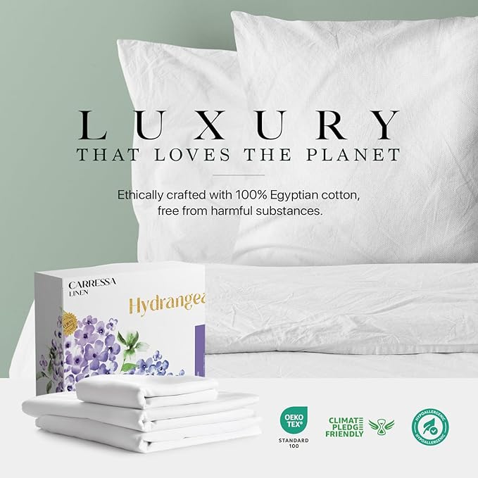 Carressa Linen 100% Egyptian Cotton Twin XL Sheets Set - 600 Series Hydrangeas Collection Luxury Egyptian Cotton Sheets Twin XL Size (3 PC, Taupe), 16" Deep Pocket, Sateen Weave Bedding