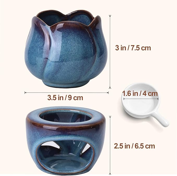 ComSaf Ceramic Essential Oil Burner, Reactive Glaze Aromatherapy Diffuser, 180ml Sculptural Wax Melt Warmer with Pull-Out Tea Light Tray, Artisan Pottery-Style Oil Warmer, Decorative Ambient Lighting
