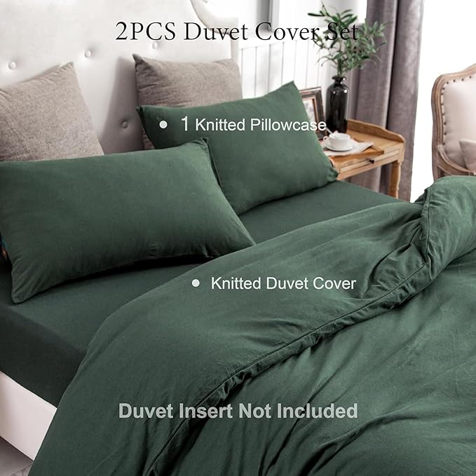 PURE ERA Jersey Knit Duvet Cover Set 100% T-Shirt Cotton Super Soft Comfy 2pc Bedding Set with Zipper Closure (Solid Forest Green, Twin)