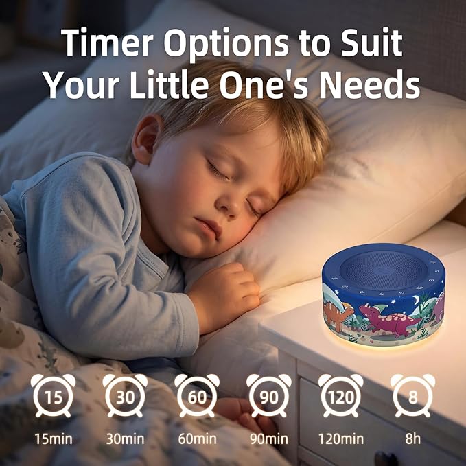 Kipcush White Noise Machine - Soft Non-Glare Nursery Lamp, 30 Soothing Sounds, 8 Color Lights, Max 8-Hour Timer for Baby & Adults