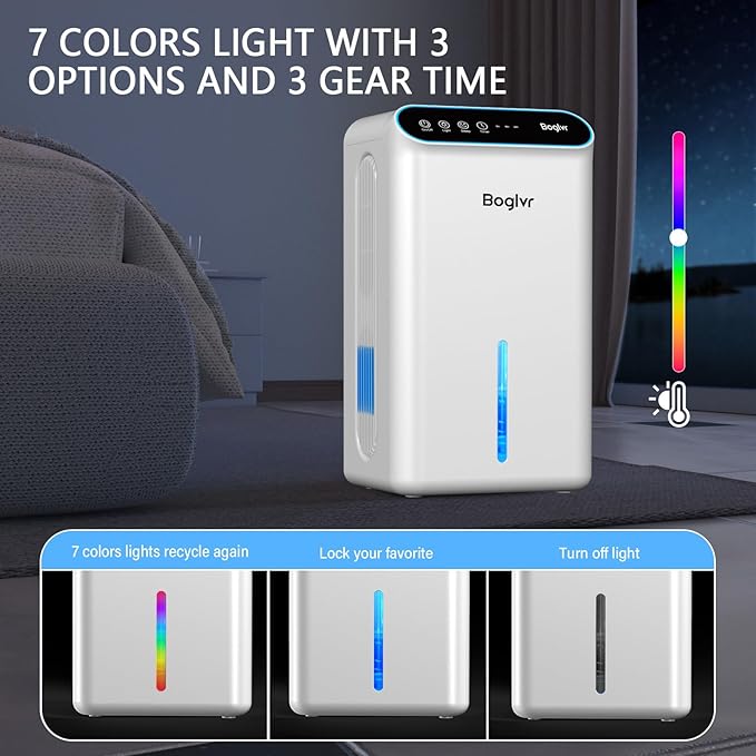 Dehumidifiers, Dehumidifier for Home (85 OZ, 800 sq.ft) Quiet Small Dehumidifier for Bedroom Bathroom Basement with Drain Hose, 3 Gear Timer, Sleep Mode, Auto Shut Off, 7 Color Ambient Light