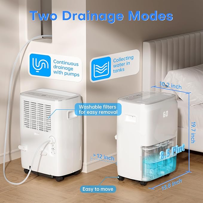 4,500 Sq.Ft Dehumidifier for Basement, Max 80 Pint/Day (Standard 60 Pint/Day) Smart WiFi Dehumidifier with Pump Drain Hose & Auto Humidity Control, Large Dehumidifiers for Home, RV, Bathroom, Bedroom