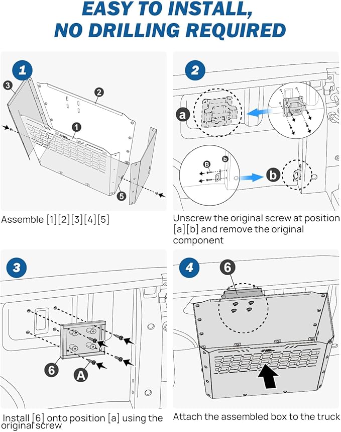 JOYTUTUS Truck Bed Storage Box Compatible with 2015-2026 F150 F250 F350, Heavy-Duty Metal Pickup Tool Box for Truck Bed, 57L Truck Bed Tool Storage Box Toolboxes, Side Tool Box Toolbox Cargo Box