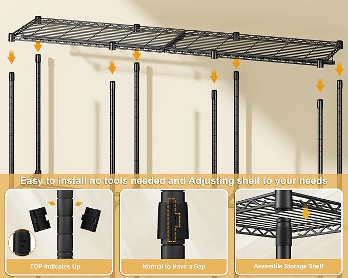 ULIFHOME E14C Pro Heavy Duty Closet Organizer System，Freestanding Clothing Racks for Hanging Clothes，Adjustable Garment Rack 70.1"W × 16.6"D × 76.4"H Hold 960 lbs，Black Rack with Grey Dustproof Cover
