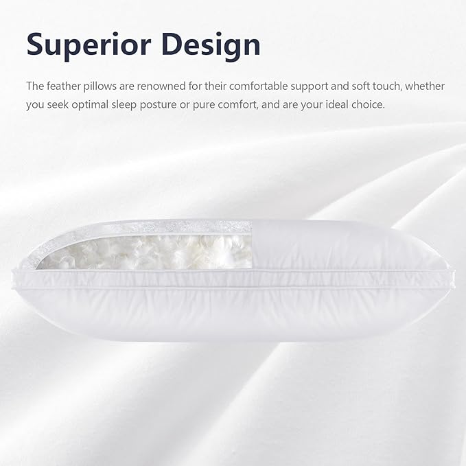 Queen Size Goose Down Pillow - Single Bed Pillow, Hypoallergenic Down and Feather Blend 500 Fill Power, 100% Cotton Cover, Medium Firm Support