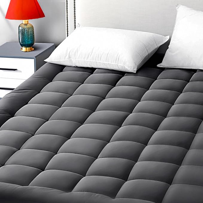 EASELAND Queen Size Mattress Pad Pillow Cover Quilted Fitted Mattress Protector Cotton Top 8-21" Deep Pocket Cooling Mattress Topper (60x80 Inches, Dark Grey)