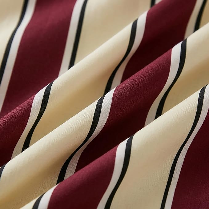 Merryword 100% Cotton Pillow Cases, Queen Size Pillowcases, Burgundy & Cream Striped Pillowcases, Luxury Linen Like Pillowcase, Soft Breathable Stripes Pillow Covers, Set of 2