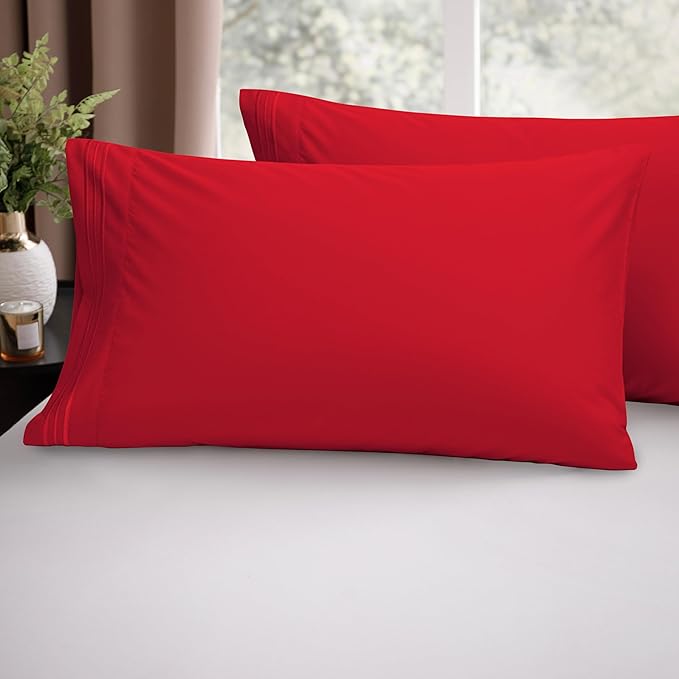 Elegant Comfort Luxury Ultra-Soft 2-Piece Pillowcase Set - 1500 Premium Hotel Quality Microfiber Double Brushed - Wrinkle Resistant, Standard/Queen, Red