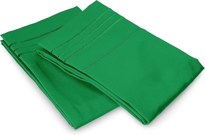 Elegant Comfort Luxury Ultra-Soft 2-Piece Pillowcase Set - 1500 Premium Hotel Quality Microfiber Double Brushed - Wrinkle Resistant, King Size, Emerald Green