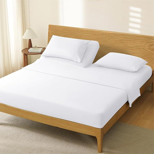 Manyshofu 4 Piece Split Head King Sheets Sets for Adjustable Bed Sheet, Flex Head Split Top King Sheets White Sheet Set - 1800 Thread Count Bedding Set with 14-16 Inch Deep Pockets