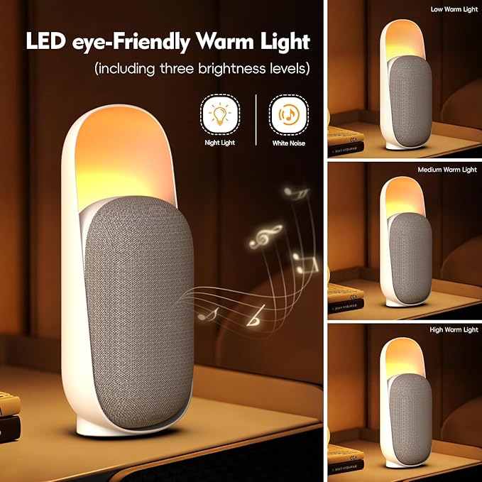 Sound Machine Night Light White Noise Machine with BT Speaker,6 Soothing Sounds,White Noise Sound Machine with Convenient Timer Options,for Baby Kids Adult Home Office Travel