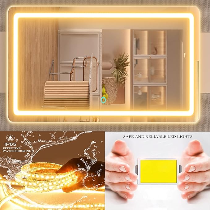 Gvnkvn Makeup Vanity Mirror with Lights 32" x 24" Large LED Makeup Mirror, Light up Mirror with 10X Magnification and USB Charging Port, with Dimmable 3 Modes, Touch Screen Control Round White