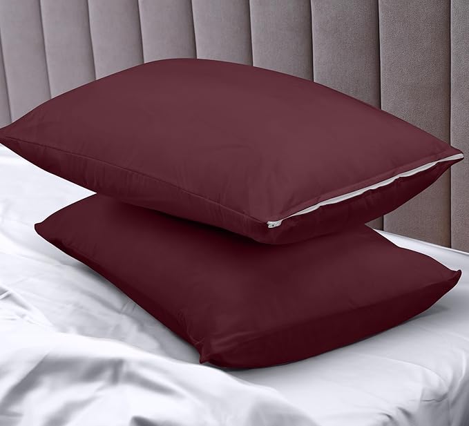 Utopia Bedding Premium 100% Waterproof Pillow Protectors with Zipper Queen Size (Set of 2), Bed Bug and Dust Mite Proof Zippered Pillow Covers, Pillow Encasement Cases, Burgundy
