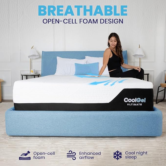 COOL GEL Chill Memory Foam 14-Inch Mattress with Pillow, CertiPUR-US Certified, Mattress in a Box, Twin XL, White
