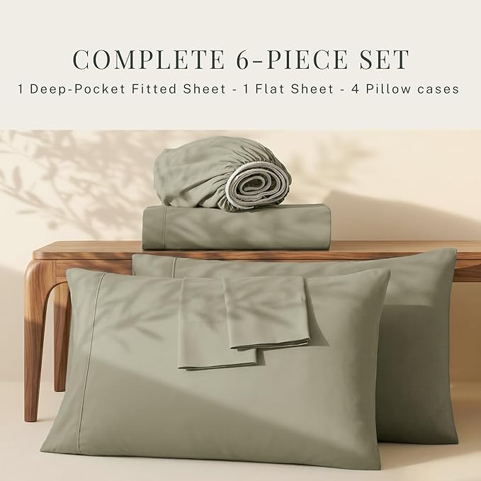 Hearth & Harbor Extra Deep Pocket Sheets - Fits Mattress 18-24 Inches Deep - Extra Deep Pocket Full Size Sets - 6 Piece Full Size - Full - Sage