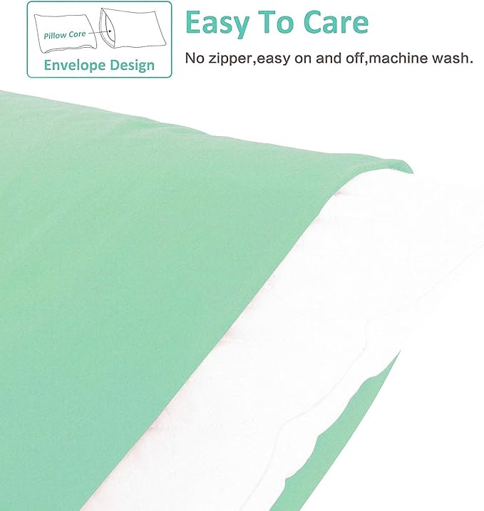 NTBAY Standard Pillowcase Set - 2 Pack Brushed Microfiber 20x26 Pillowcases - Soft, Wrinkle-Free, Fade-Resistant, Stain-Resistant, Sea Green Pillowcases with Envelope Closure - 20x26 Inches, Sea Green