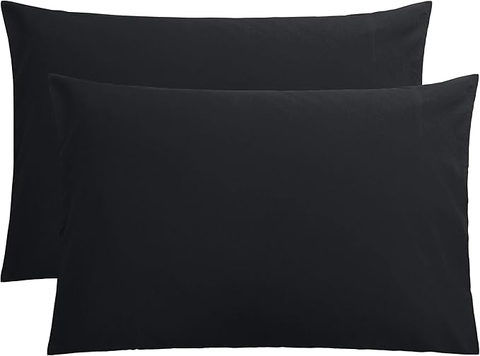 FLXXIE Pillow Cases Queen, Soft Microfiber Pillow Covers with Envelope Closure, Wrinkle Resistant Pillowcases, 2 Piece Set, 20x30, Black
