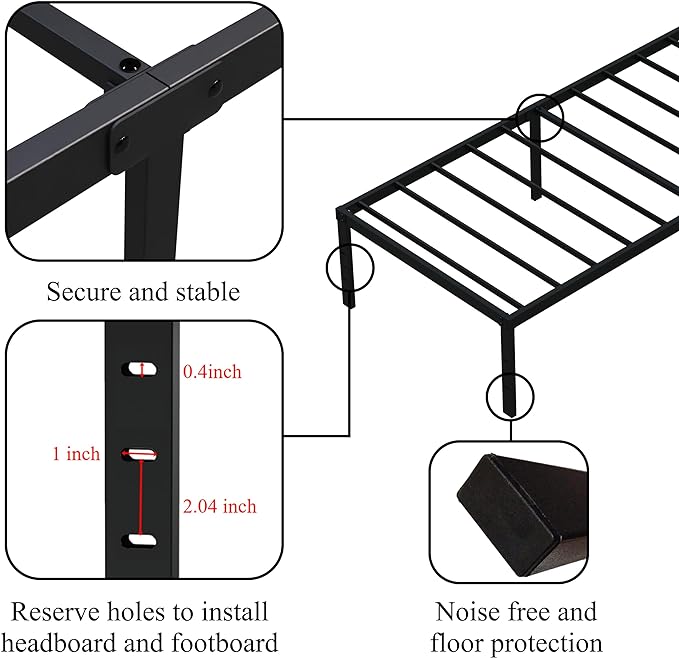 Upcanso Twin XL Bed Frame No Box Spring Needed, 14 Inch Heavy Duty Metal Platform Bed Frame Twin XL Size with Storage, 2500lbs Steel Slats Support, Easy Assembly, Black
