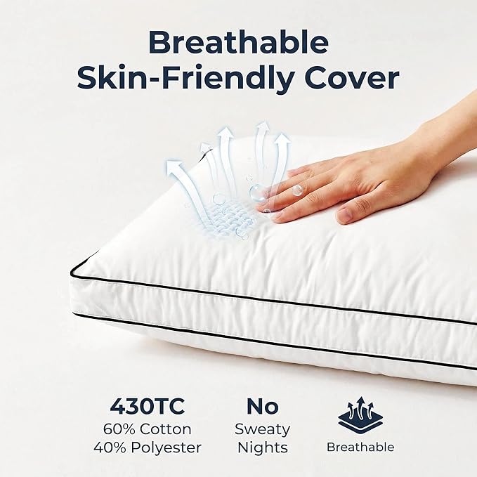 Feather Down Pillows Queen Size 20x30 in Set of 2 with Gusset, Luxury Hotel Collection Bed Pillows 2 Pack, Down Surrounded Gusseted Sleeping Pillows, Fluffy for Side and Back Sleepers