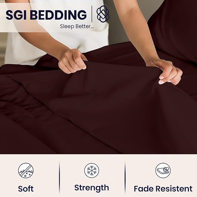 SGI Split King Sheet Set for Adjustable Bed Egyptian Premium Cotton 600 Thread Count Sheets for Sleep Number Bed 15" Deep Pocket 5 Pc Set with 2 Twin XL Fitted Sheets Soft Breathable -Chocolate
