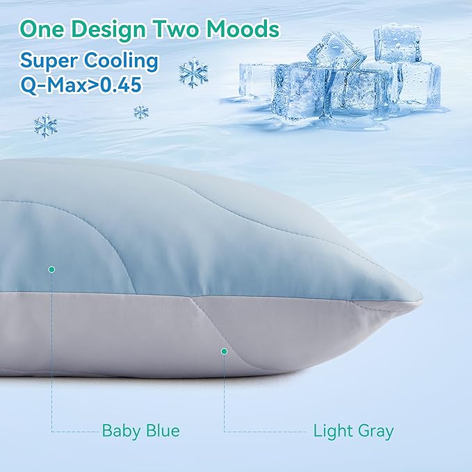 Three Geese Cooling Goose Feather Down Pillows Standard Size Set of 1, Q-Max>0.45, Cool Hotel Bed Pillows for Hot Sleepers, Washable Removable Cover, 20" x 26"