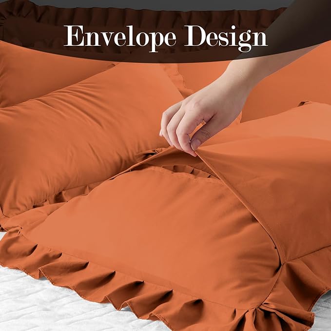 Ruffle Pillow Cases Queen Size Set of 2 – Soft Wrinkle Resistant Brushed Microfiber Ruffled Pillowcases –Envelope Pillow Shams Cover Festive Gift for Hotels, Guest Rooms 20x30 Inch (Tangerine)