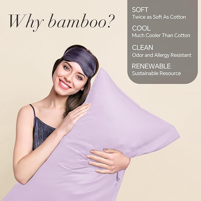 BEDELITE Pillow Cases Standard Size Set of 2, Rayon Derived from Bamboo, Cooling Pillow Cases for Hot Sleepers & Night Sweats, Breathable and Silky Soft Envelope Pillowcases(Light Purple, 20"x26")