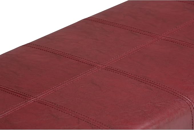 SIMPLIHOME Dover Storage Ottoman Bench - 36 inch Wide Upholstered Vegan Leather Rectangular Lift-Top Ottoman in Radicchio Red, Contemporary Bench for Living Room with Safety Hinges