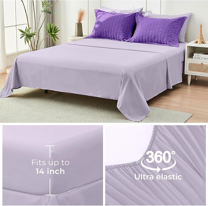 HYMOKEGE Dark Purple/Lavender Twin Comforter Set Seersucker 5 Pieces, All Season Luxury Bed in a Bag for Bedroom, Bedding Set with Comforter, Sheets, Pillowcase & Sham