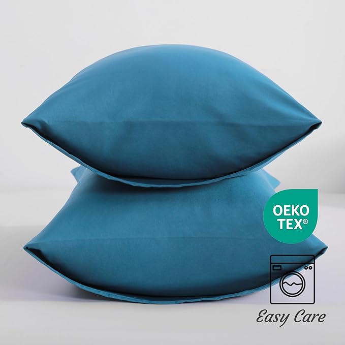 NTBAY Standard Pillow Cases Set of 2, 2 Pack Brushed Microfiber 20x26 Pillow Cases, Soft, Wrinkle, Fade, Stain Resistant Teal Blue Pillow Cases with Envelope Closure, 20x26 Inches, Teal Blue