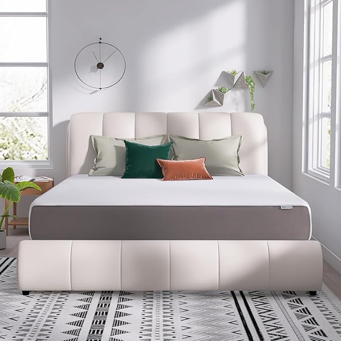 Amazon Basics Memory Foam Mattress, Soft Plush Feel, Breathable, California King, White/Grey, 84 x 72 x 12 inches (LxWxH)