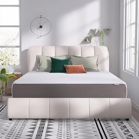 Amazon Basics Memory Foam Mattress, Soft Plush Feel, Breathable, California King, White/Grey, 84 x 72 x 12 inches (LxWxH)