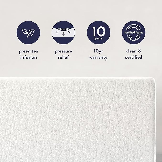 Best Price Mattres 6 inch Twin Mattress XL Long, Bed-In-A-Box, Green Tea Memory Foam,White