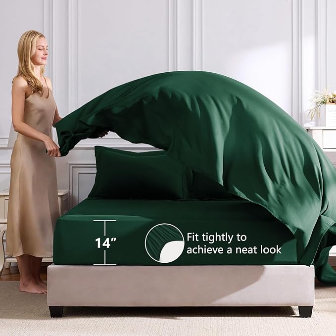 CozyLux King Size Comforter Set Emerald Green - 7 Pieces Bed in a Bag King, Luxury Soft Bed Set for All Seasons, Bedding Set with Down Alternative Comforter, Sheets, Pillowcases & Shams