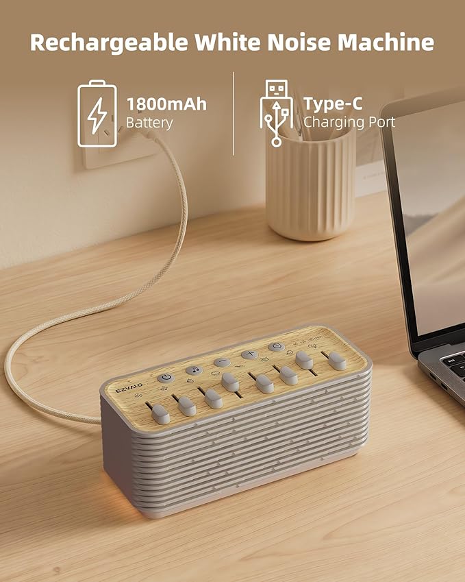 Sound Machine, White Noise Machine for Sleeping, 255+ Sound Combinations, Rechargeable, Breathing Light, Bluetooth Speaker, Sleep Timer, Bedroom Living Room Home Office Travel, for Baby Kids Adults
