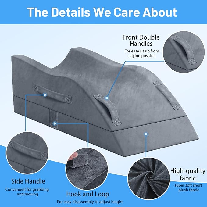 TranquilRelax Leg Elevation Pillows, Wedge Pillow for After Surgery, Memory Foam Leg Support Adjustable, Comfort Care for Back Knee Hip Ankles Pain, Knee Pillow for Sleeping Blood Circulation Grey