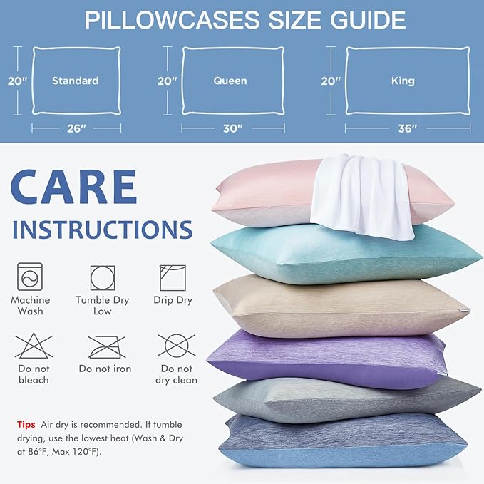 Elegear Cooling Pillow Cases for Hot Sleepers, Japanese Q-Max 0.5 Cooling Pillowcases, Both Sides(Cooling/Cotton), Breathable Soft Pillowcase for Hair and Skin, Set of 2-Blue (Queen (20'' x 30''))