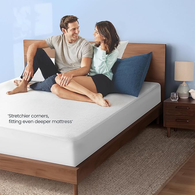 TASTELIFE Twin Size Waterproof Mattress Protector, Stretch to 18" Fitted Deep Pocket Mattress Protection Cover Vinyl-Free Washable, Breathable & Noiseless (White)