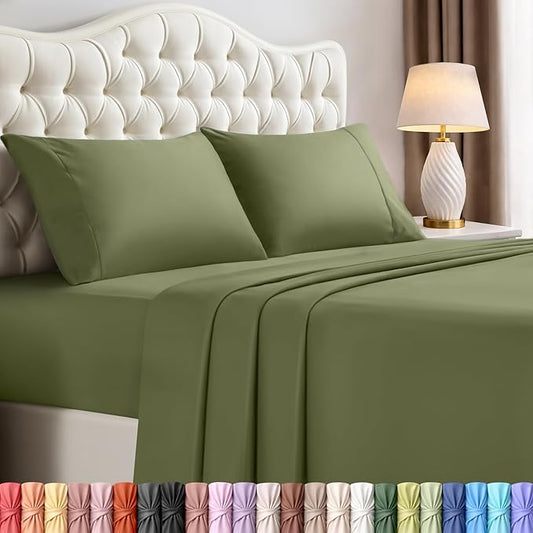 Utopia Bedding King Size Sheet Set – 4 Piece Bed Sheets, Soft and Breathable Microfiber, Includes 1 Fitted Sheet, 1 Flat Sheet and 2 Pillowcases – Oeko Tex (Olive)