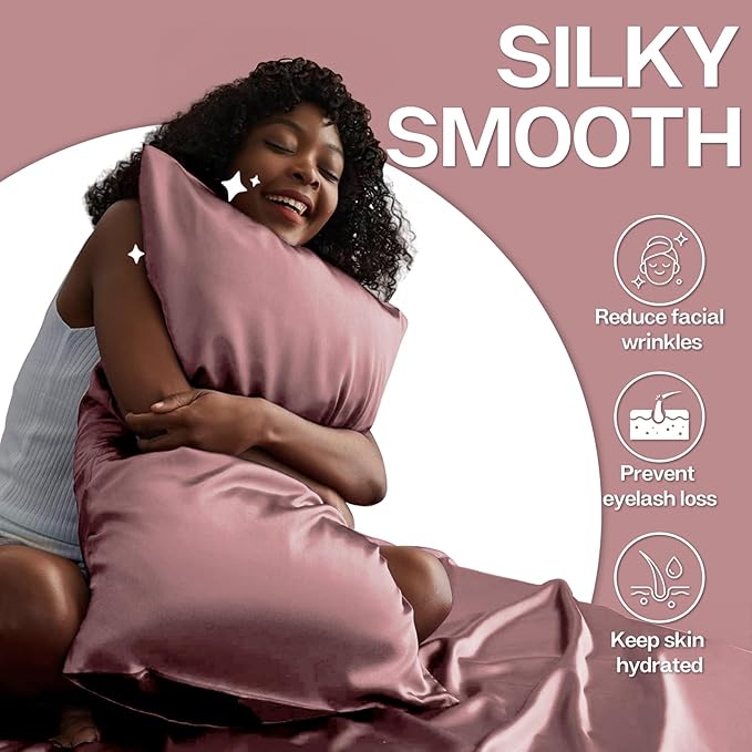 MR&HM Satin Pillowcase for Hair and Skin, Silk Satin Pillowcase 2 Pack, King Size Pillow Cases Set of 2, Silky Pillow Cover with Envelope Closure (20x36, Rose Taupe)