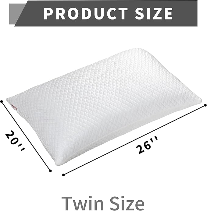 Cooling Pillow for Sleeping Twin Size Set of 2, Shredded Memory Foam Pillows Adjustable Firm Bed Pillow with Zipper, Cool Pillow for Hot, Side, Back and Stomach Sleepers