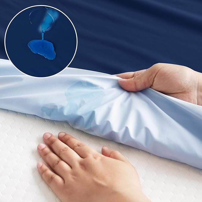 2 Pack Full Size Mattress Protector Waterproof Cover, Waterproof Bed Full Fitted Sheet Only, Machine Washable 14" Deep Pocket Mattress Covers for Double Bed, Navy Blue