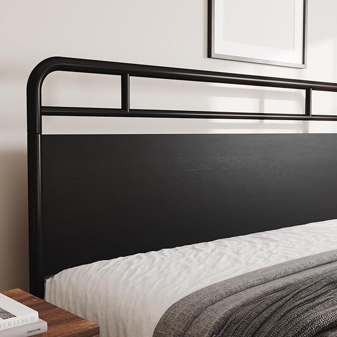 Allewie Queen Size Platform Bed Frame with Wooden Headboard and Footboard, Heavy Duty 13 Metal Slats Support, Under-Bed Storage, No Box Spring Needed, Noise Free, Easy Assembly, Black Oak