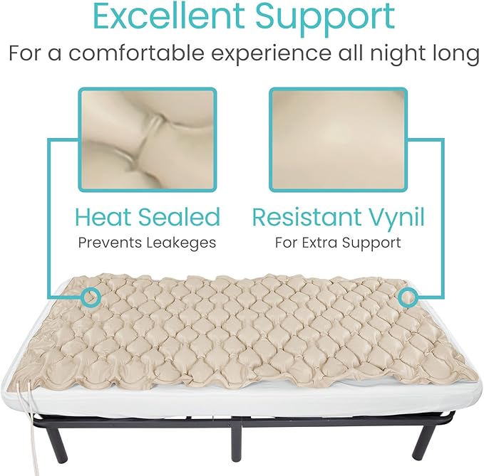 Vive Alternating Air Pressure Mattress Pad Replacement - The Original Bed Sore Prevention Solution - Hospital & Home Mattress Topper - Includes Waterproof Inflatable Ulcer Cushion Pad, Heat Resistant