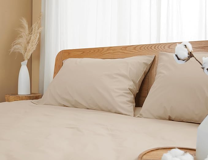 Pillow Cases, King Size Cotton Percale Weave Pillowcases, Pre-Shrunk Breathable and Hypoallergenic Pillowcases, Set of 2 (2 Piece King 20 Inch x 40 Inch, Sandshell)