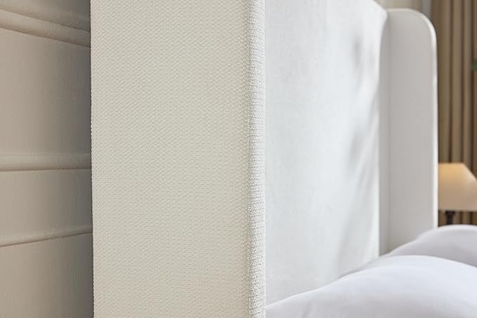 GDFStudio Tall Headboard Upholstered Bed,King Size Platform Bed Frame with Headboard Wingback,54" High No Box Spring Needed Easy Assembly Elegant Simplicity Cream White Chenille