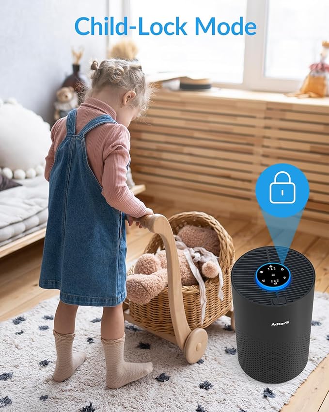 Air Purifiers for Home Bedroom, ADTARK Air Cleaner with 3-in-1 Filter, Sleep Mode & Aroma Function, 3 Light Modes, Room Air Purifier with 3 Timer for Office, Dorm, Hotel (Black)