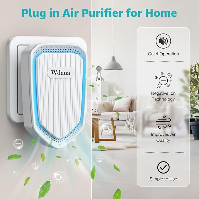 Air Ionizers Plug In Air Purifier 4 Pack Negative Ion Air Purifiers Ionizer for Home, Bedroom, Office, Basement Kitchen Air Freshener Odor Reducer Pets Smoke Smell (2, White)