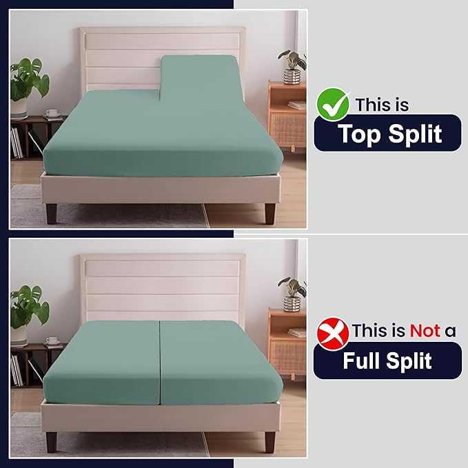 SGI bedding 36" King Split Top Flex Head Sheet 100% Egyptian Cotton 1000 TC Flex Top Sheets for Adjustable Bed 4Pc Set 15 inch Deep Pocket for Sleep Number Bed - Aqua Green