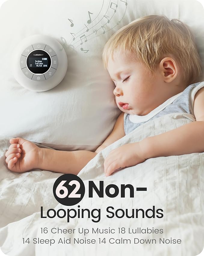 Glocusent Portable Sound Machine for Baby Kids Adults - 62 Sounds & 5W Speaker White Noise Machine for Sleeping, 30-hr Lasting Rechargeable Sound Machine with 4 Timer, Suitable for Home Travel